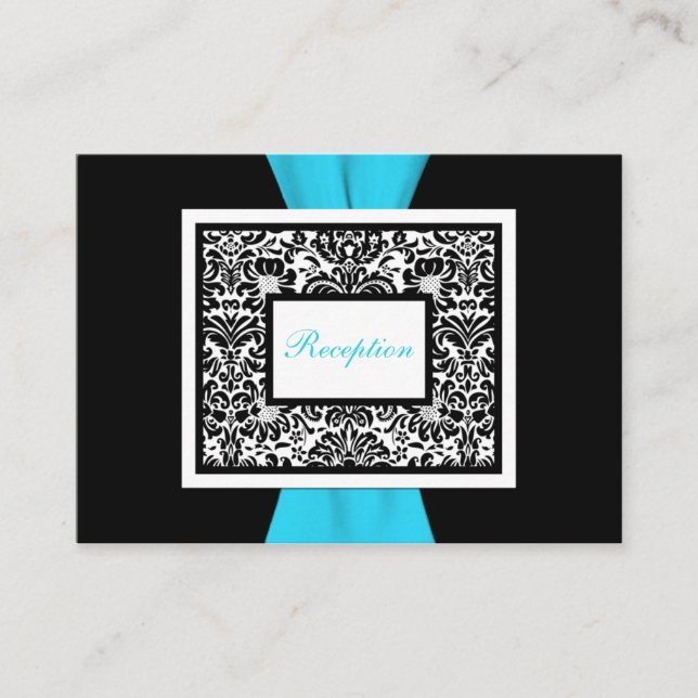 Black and White Damask with Blue Enclosure Card (Front)