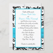 Black and White Damask with Blue Faux Ribbon Invitation (Back)