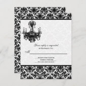Black and White Damask with Chandelier Reply Card (Front/Back)