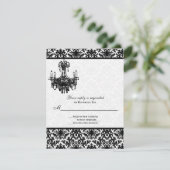 Black and White Damask with Chandelier Reply Card (Standing Front)