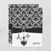 Black and White Damask with Chandeliers Reply Card (Front/Back)