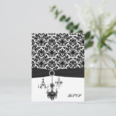 Black and White Damask with Chandeliers Reply Card (Standing Front)