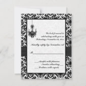 Black and White Damask with Chandeliers Reply Card (Back)