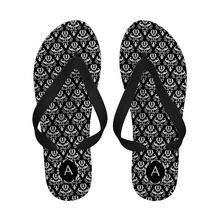 Black And White Damask With Monogram Sandals