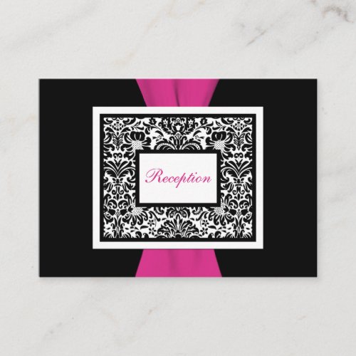 Black and White Damask with Pink Enclosure Card Business Card Template
