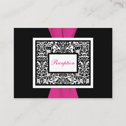 Customizable Black and White Damask with Pink Enclosure Card Business Card Template