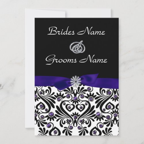 Black and White Damask with Purple Accents Wedding Invitation