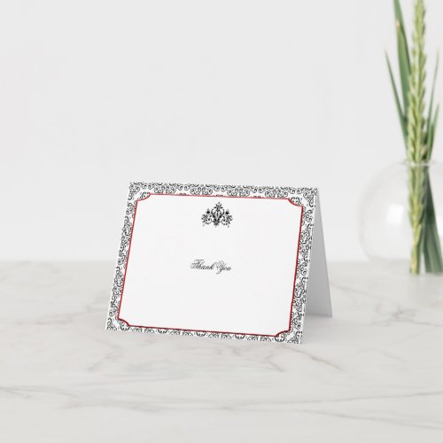 Black and White Damask with Red Accent Thank You