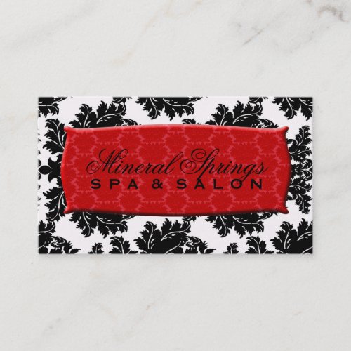 Black and White Damask with Red Damask Name Plate Business Card Templates