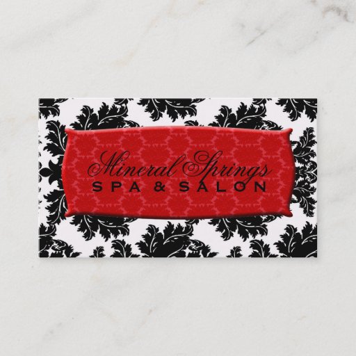 Customizable Black and White Damask with Red Damask Name Plate Business Card Templates