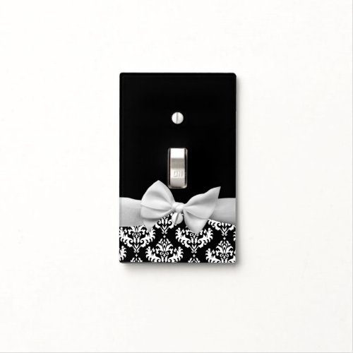 Black and white Damask with ribbon bow graphic Light Switch Cover