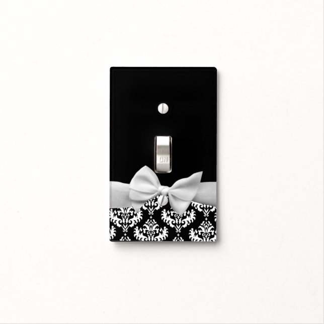 Black and white Damask with ribbon bow graphic Light Switch Cover (In Situ)