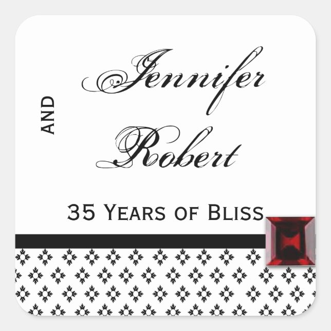 Black and White Damask with Ruby Envelope Seal (Front)
