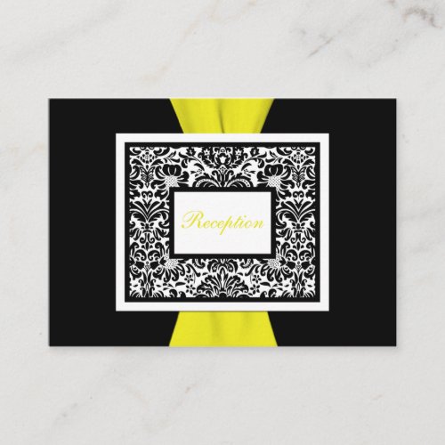 Black and White Damask with Yellow Enclosure Card Business Card