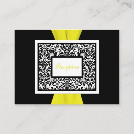 Customizable Black and White Damask with Yellow Enclosure Card Business Card