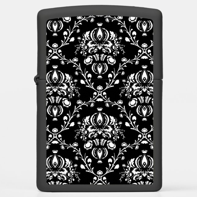 Black and White Damask Zippo Lighter (Front)