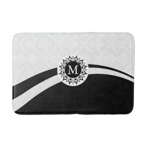 Black and white damasks  dynamic lines bath mat