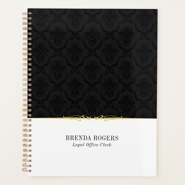 Black and white damasks gold Accent Notebook (Front)