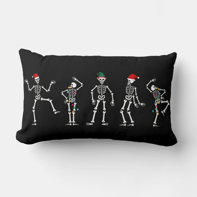 Black and White Dancing Christmas Skeleton  Lumbar Pillow (Front)