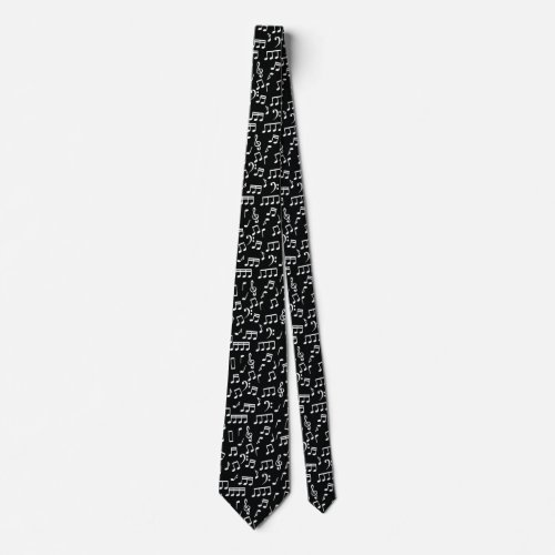 Black and White Dancing Music Notes Neck Tie