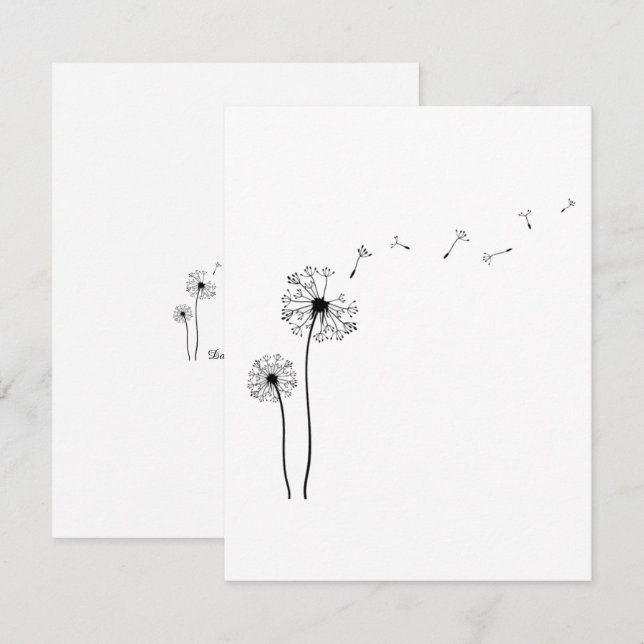 Black and White Dandelion Blowing in the Wind Note Card (Front/Back)
