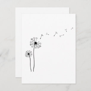 Black and White Dandelion Blowing in the Wind Note Card