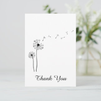 Black and White Dandelion Blowing in the Wind Thank You Card