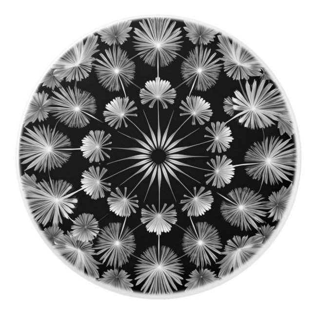 Black and White Dandelion Ceramic Knob (Front)