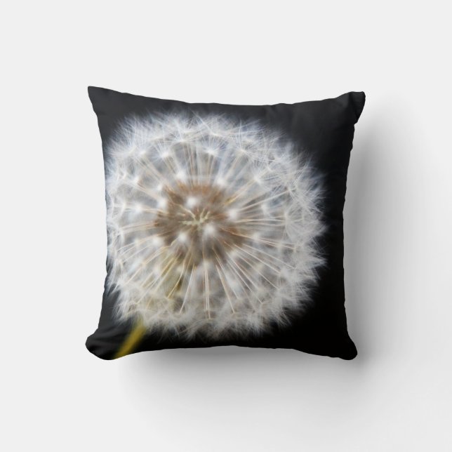 Black and White Dandelion Throw Pillow (Front)