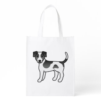 Black And White Danish-Swedish Farmdog Cartoon Dog Grocery Bag