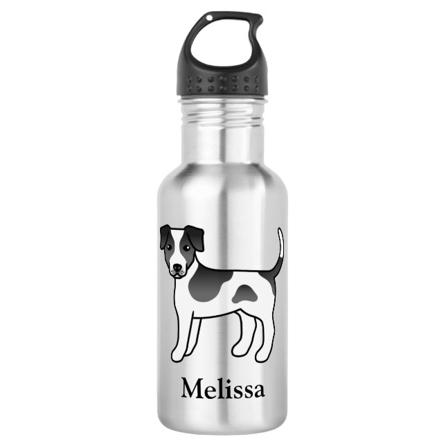 Black And White Danish-Swedish Farmdog & Name Stainless Steel Water Bottle (Front)