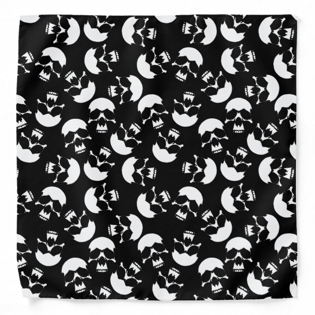 Black and White Dark Aesthetic Skull Pattern Bandana (Front)