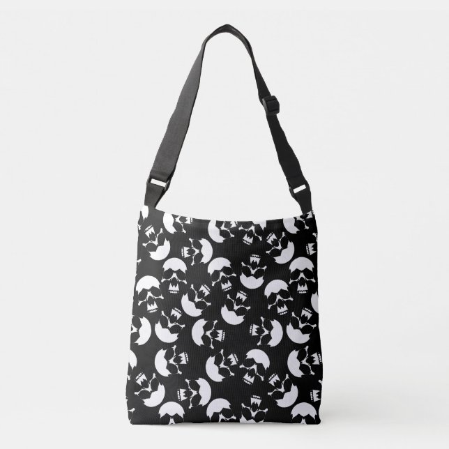 Black and White Dark Aesthetic Skull Pattern Crossbody Bag (Front)
