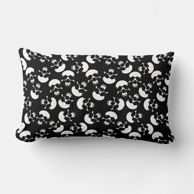 Black and White Dark Aesthetic Skull Pattern Lumbar Pillow (Front)