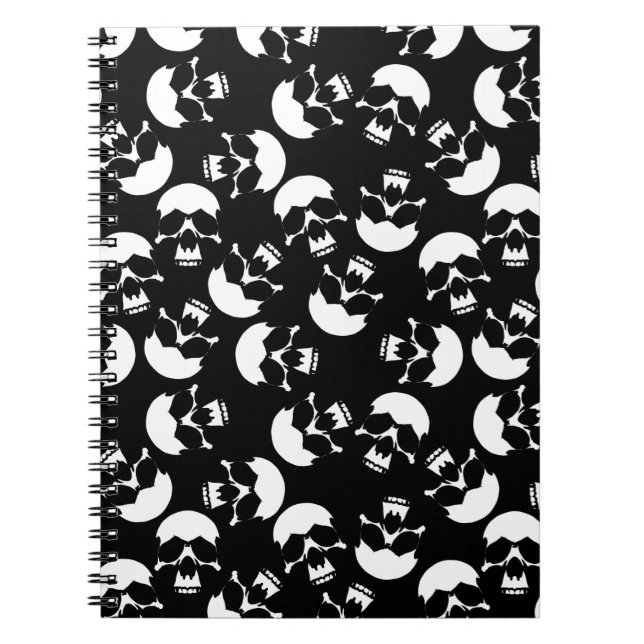 Black and White Dark Aesthetic Skull Pattern Notebook (Front)