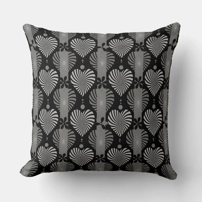 Black and white dark stripes pattern with flowers  throw pillow (Front)