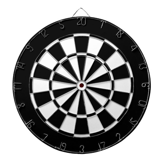black and white dartboard with darts (Front)