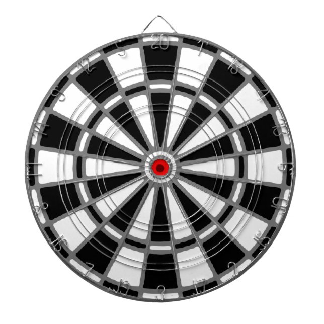 Black and White Dartboard With Darts (Front)