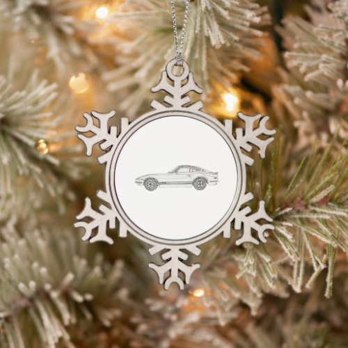 Black and White Datsun 240Z Nissan S30 Drawing Snowflake Pewter Christmas Ornament