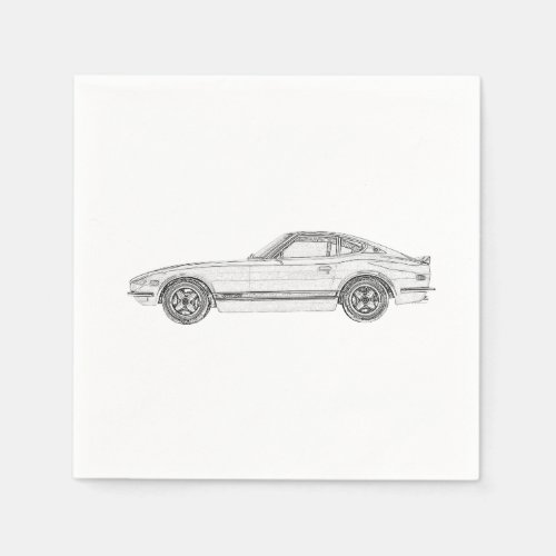 Black and White Datsun 240Z Pencil Style Drawing Paper Napkins