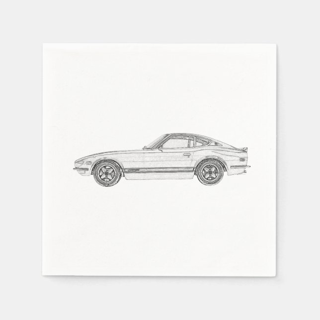 Black and White Datsun 240Z Pencil Style Drawing Paper Napkins (Front)