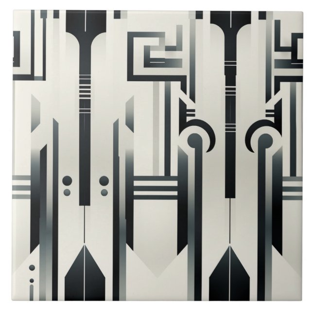 Black and White Deco, Columns and Totems Ceramic Tile (Front)