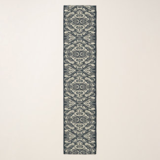 Black and White Deco Style Wave and Swirl  Scarf