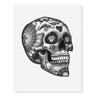Black And White Decorated Skull Temporary Tattoos