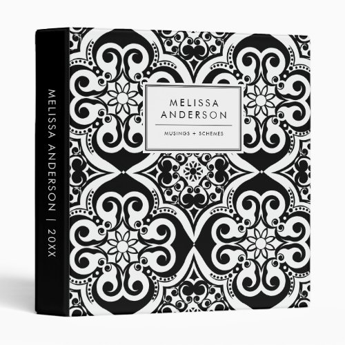 Black and White Decorative Arabic Tile Pattern 3 Ring Binder