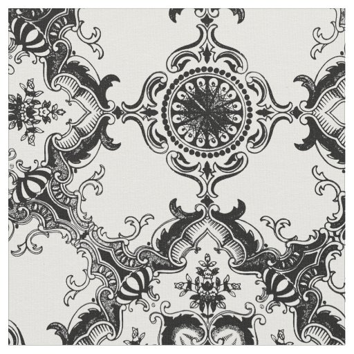 Black and White Decorative Damask Pattern Fabric
