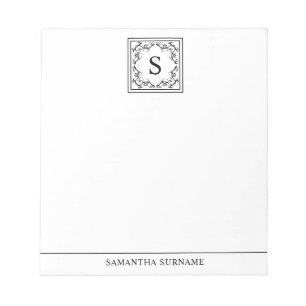 Black And White Decorative Frame Custom Monogram Notepad