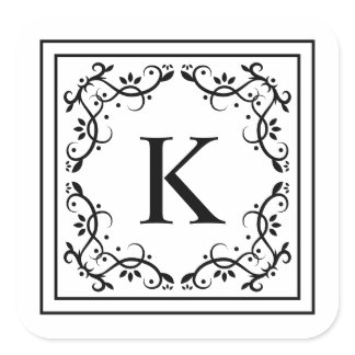 Black And White Decorative Frame Custom Monogram Square Sticker