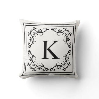 Black And White Decorative Frame Custom Monogram Throw Pillow