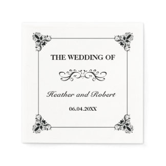 Black And White Decorative Frame Wedding Paper Napkins